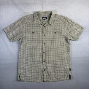 Patagonia Back Step Shirt Mens Large Green Hemp Organic Cotton Short Sleeve